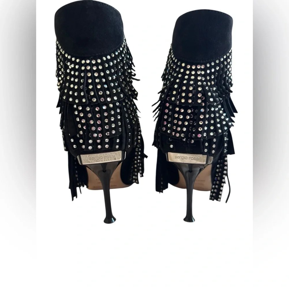 Sergio Rossi Black Ankle Boots with Silver Fringe - Picture 8 of 16